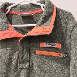 Columbia Kids' Olive and Coral Fleece Hoodie outdoors fish hike warm durable